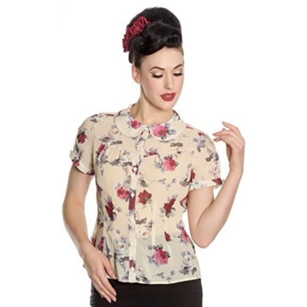 Floral chiffon retro blouse by Hell Bunny. Retro, pinup, perfect for the office!